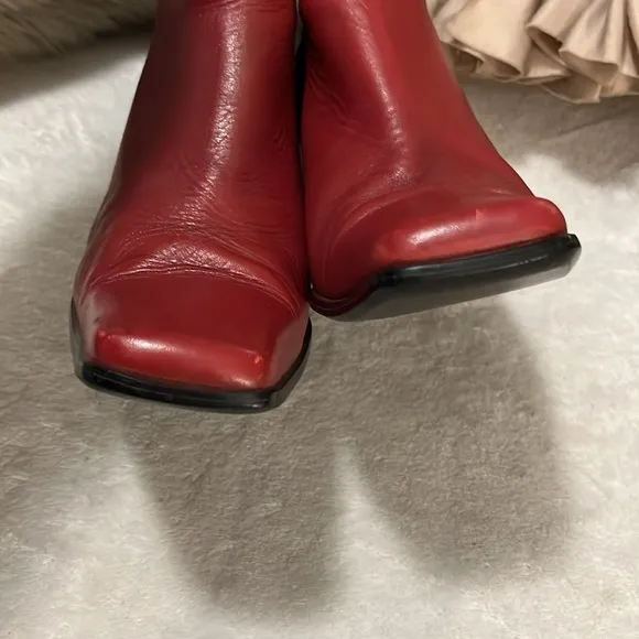 Pollini Vintage Red Leather Ankle Boots Sz 36