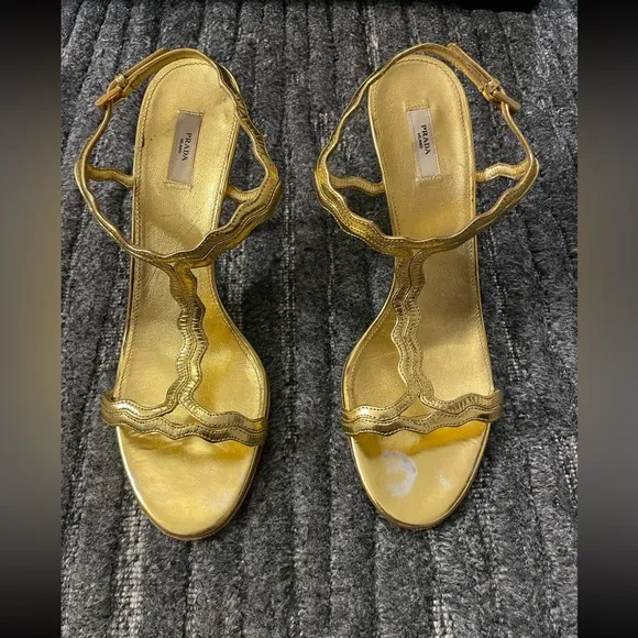 Prada open toe gold sandal