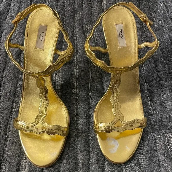 Prada open toe gold sandal
