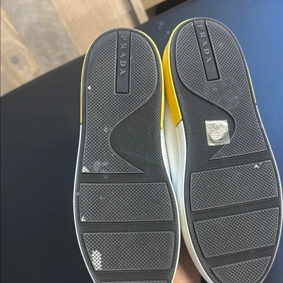 Prada White and Yellow Sneakers Classic Design