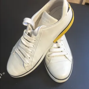 Prada White and Yellow Sneakers Classic Design