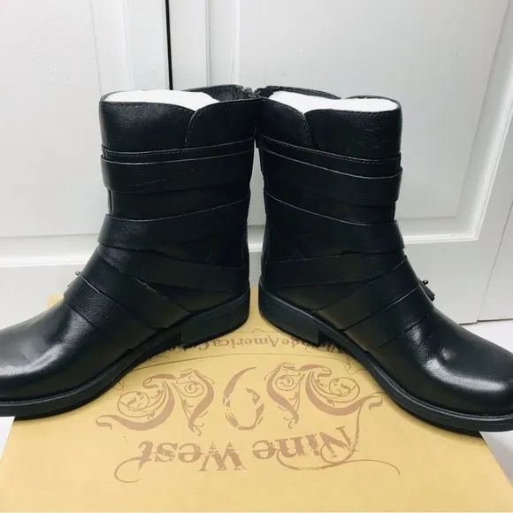 Price firm NINE WEST Fargo Black Leather Boots Size 9