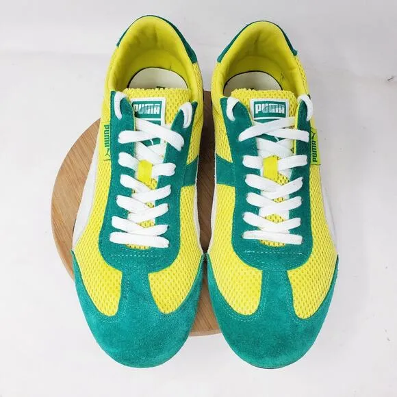 Puma 76 Runner Shoes Mens 10.5 Retro Sneaker Green Yellow Minimalist GAT