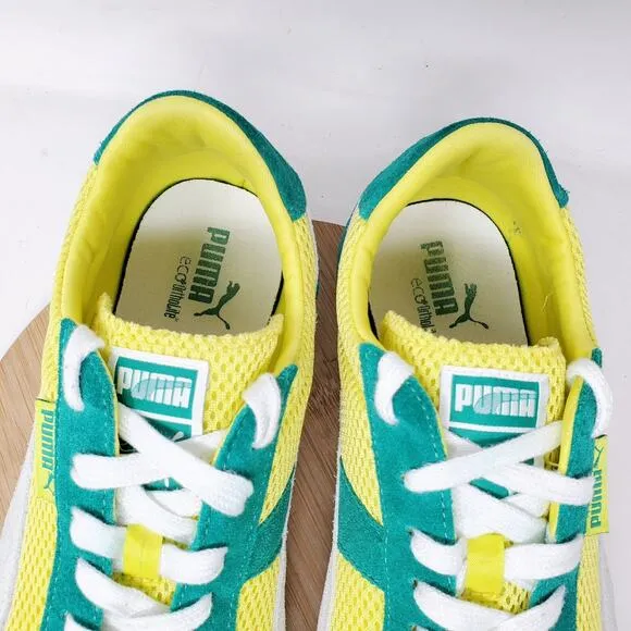 Puma 76 Runner Shoes Mens 10.5 Retro Sneaker Green Yellow Minimalist GAT