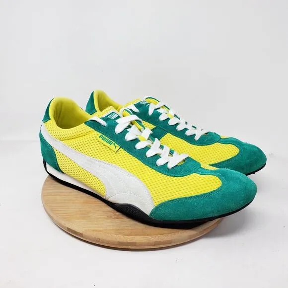 Puma 76 Runner Shoes Mens 10.5 Retro Sneaker Green Yellow Minimalist GAT