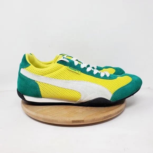 Puma 76 Runner Shoes Mens 10.5 Retro Sneaker Green Yellow Minimalist GAT