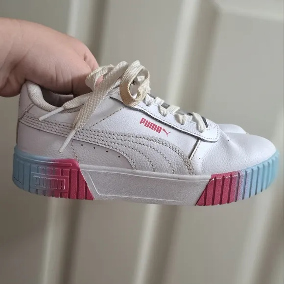 PUMA • Carina 20 Fade Jr Girls Youth Sneaker Kids 2.5C Aqua Pink White Creepers
