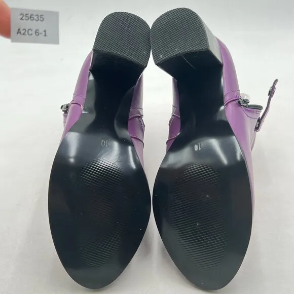 Purple Classic Side Zipper Ankle Booties Round Toe Chunky Heels Travel Boots