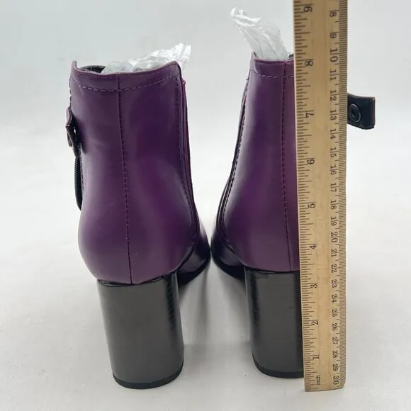 Purple Classic Side Zipper Ankle Booties Round Toe Chunky Heels Travel Boots