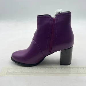 Purple Classic Side Zipper Ankle Booties Round Toe Chunky Heels Travel Boots