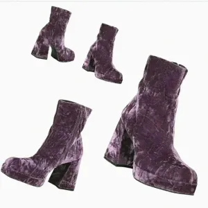 Purple Rain Crush Velvet  Platform Block Heel Retro Festival Boots