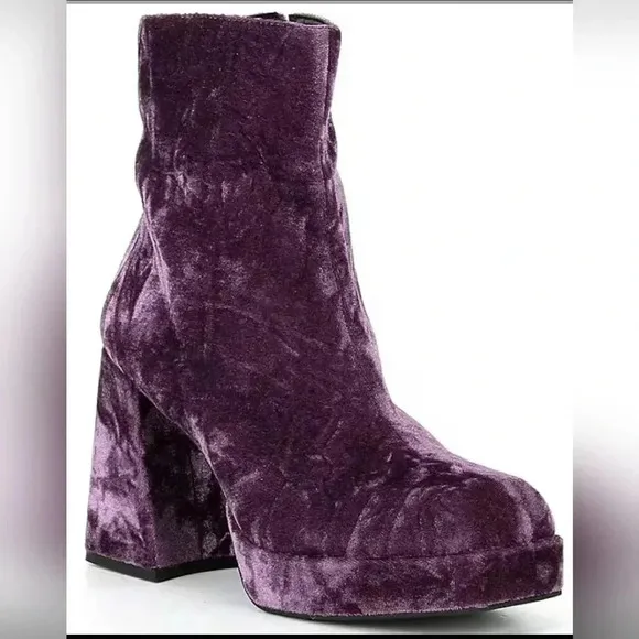 Purple Rain Crush Velvet  Platform Block Heel Retro Festival Boots