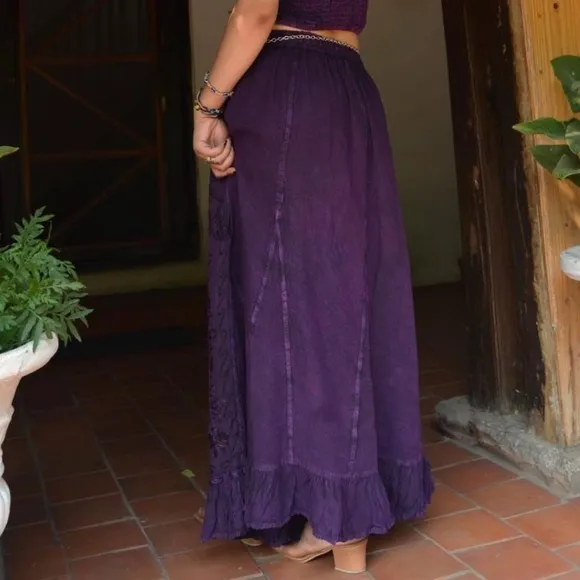 Purple VintageVibe Maxi Skirt Floral Patchwork and Embroidery