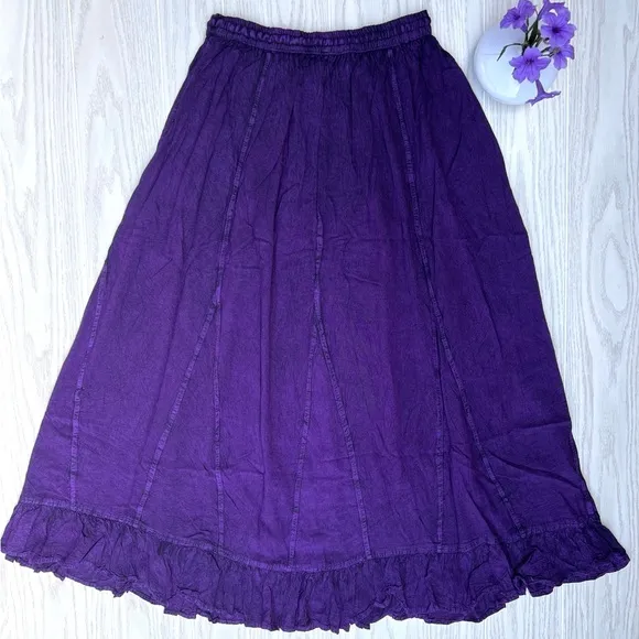 Purple VintageVibe Maxi Skirt Floral Patchwork and Embroidery