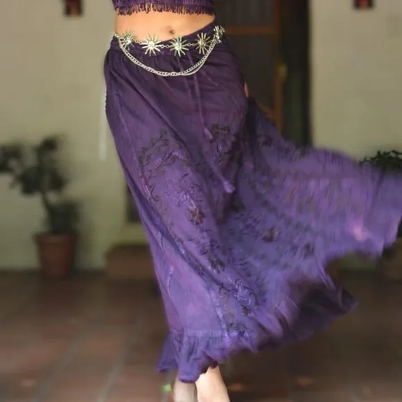 Purple VintageVibe Maxi Skirt Floral Patchwork and Embroidery