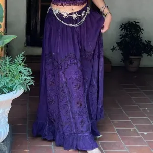 Purple VintageVibe Maxi Skirt Floral Patchwork and Embroidery