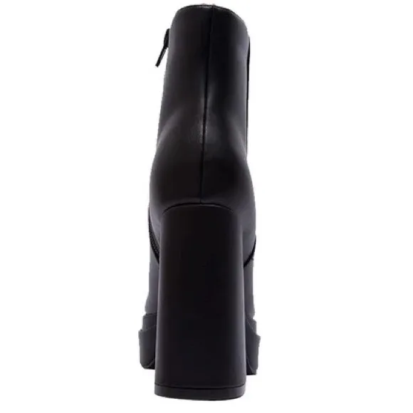 Qupid Babe Black Elevated Zip Up Chunky Heel Platform Moto Boot Ankle Bootie 10
