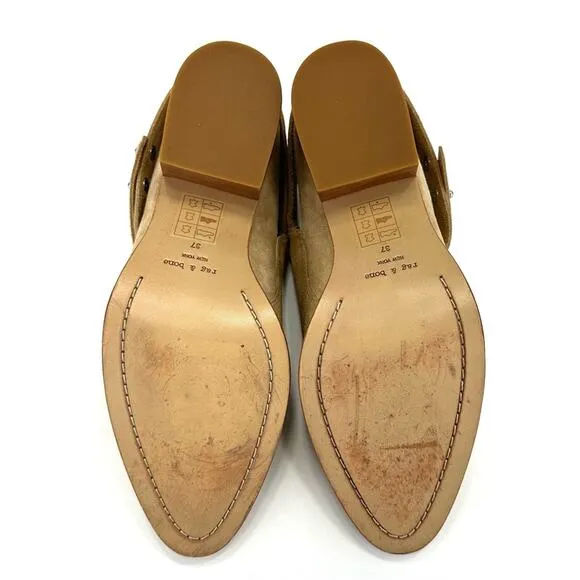 RAG &amp; BONE &quot;HARLEY&quot; DUNE TAN SUEDE BELTED ALMOND TOE STOCK BLOCK HEEL MOTO BOOT
