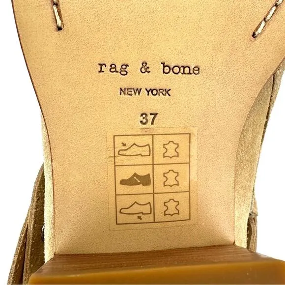 RAG &amp; BONE &quot;HARLEY&quot; DUNE TAN SUEDE BELTED ALMOND TOE STOCK BLOCK HEEL MOTO BOOT