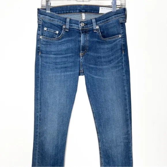 Rag &amp; Bone Fringe Step Hem Distressed Mid Rise Medium Wash Cropped Skinny Jeans