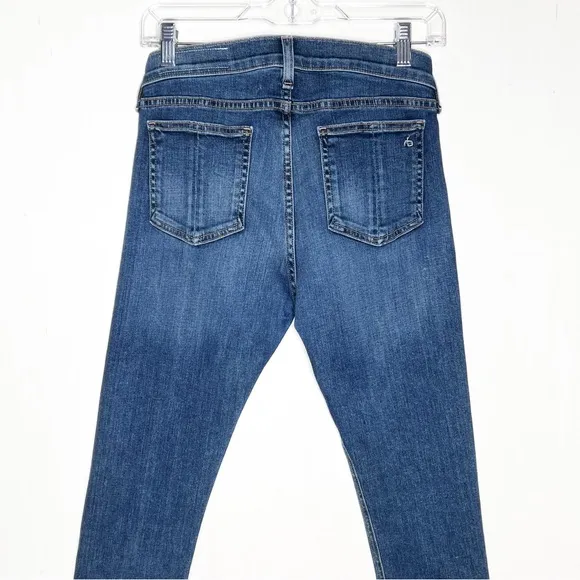 Rag &amp; Bone Fringe Step Hem Distressed Mid Rise Medium Wash Cropped Skinny Jeans