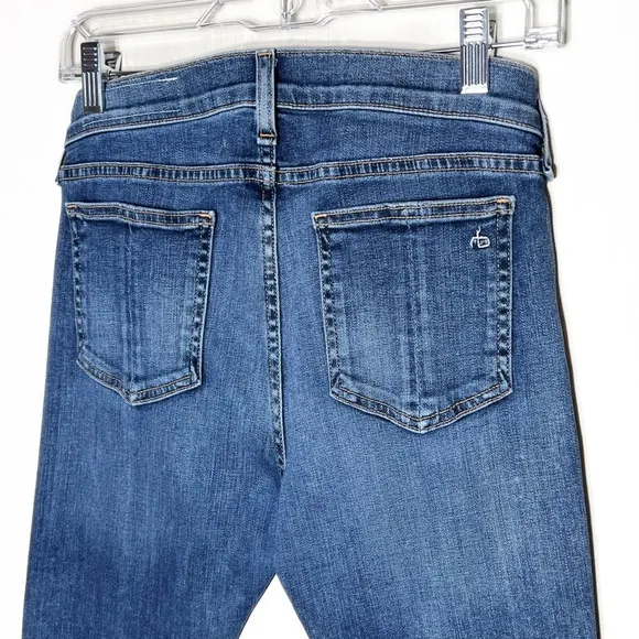 Rag &amp; Bone Fringe Step Hem Distressed Mid Rise Medium Wash Cropped Skinny Jeans