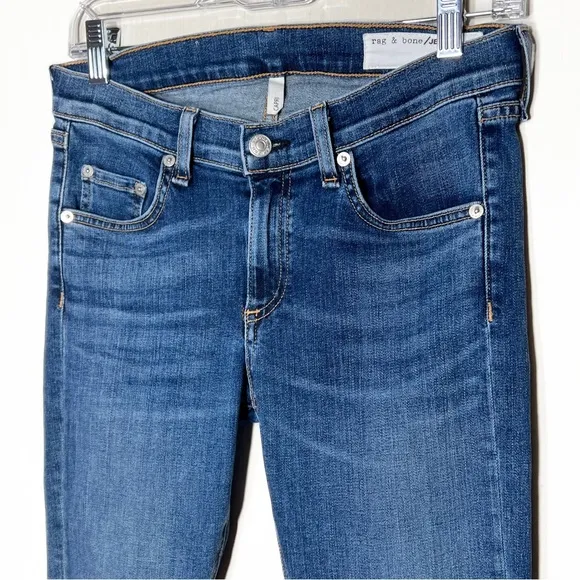 Rag &amp; Bone Fringe Step Hem Distressed Mid Rise Medium Wash Cropped Skinny Jeans