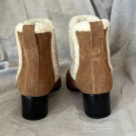 RAG &amp; BONE Walker Shearling Chelsea Bootie Camel Suede Block Heel Boho 36 tan