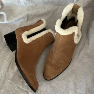RAG &amp; BONE Walker Shearling Chelsea Bootie Camel Suede Block Heel Boho 36 tan