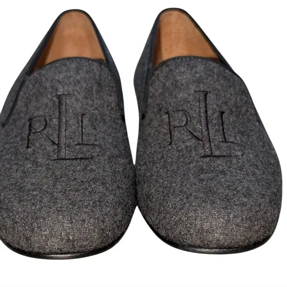 Ralph Lauren Gray Wool loafer size 5.5 B Monogrammed Leather sole Brazil preppy