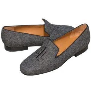 Ralph Lauren Gray Wool loafer size 5.5 B Monogrammed Leather sole Brazil preppy