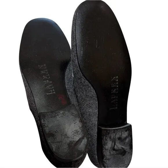 Ralph Lauren Gray Wool loafer size 5.5 B Monogrammed Leather sole Brazil preppy