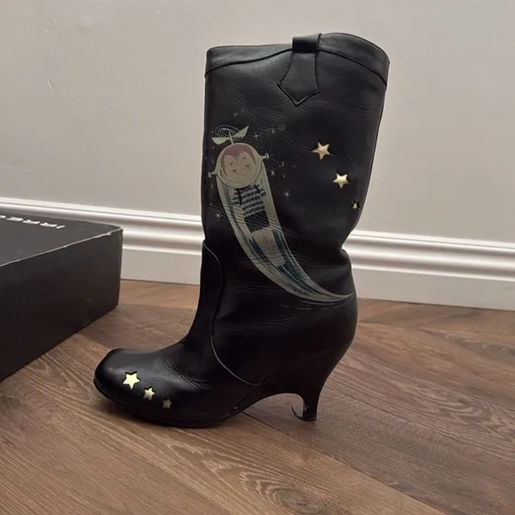 RARE Irregular Choice Black &amp; Gold Space Boy Boots