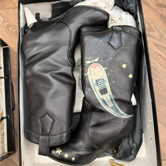 RARE Irregular Choice Black &amp; Gold Space Boy Boots