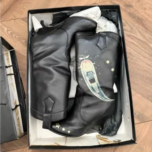 RARE Irregular Choice Black &amp; Gold Space Boy Boots