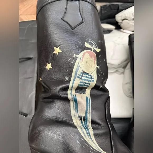 RARE Irregular Choice Black &amp; Gold Space Boy Boots