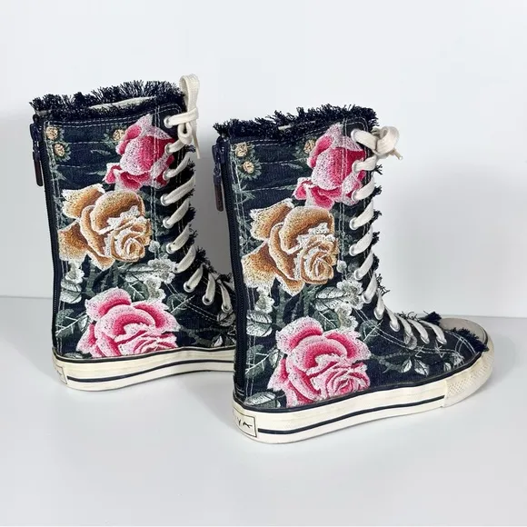 RARE Johnny Was Biya Floral Embroidered High Top Sneakers Size 9