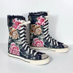 RARE Johnny Was Biya Floral Embroidered High Top Sneakers Size 9