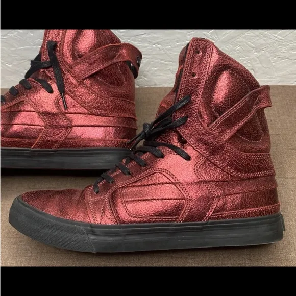 RARE! SUPRA Muska 002 Skytop II Sz 9.5 Metallic Leather Hi-Top Skateboard Shoes