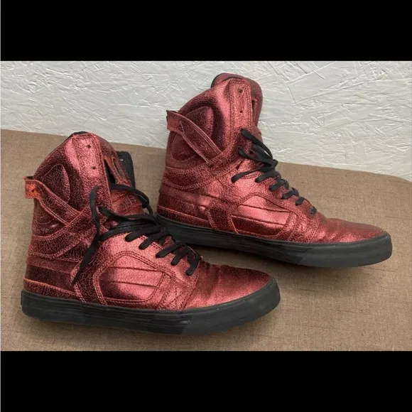 RARE! SUPRA Muska 002 Skytop II Sz 9.5 Metallic Leather Hi-Top Skateboard Shoes