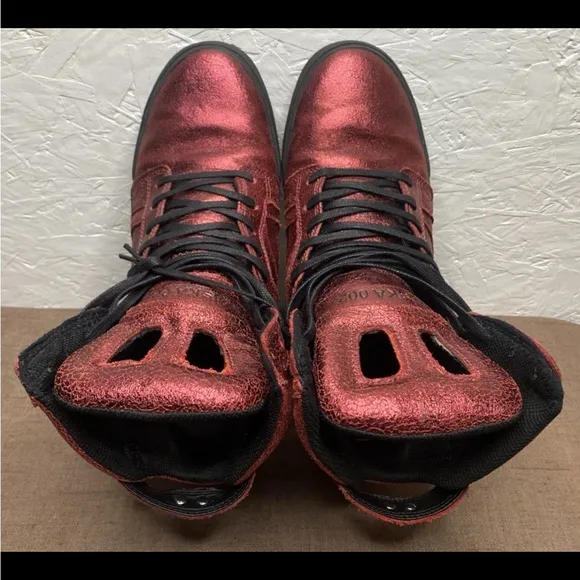 RARE! SUPRA Muska 002 Skytop II Sz 9.5 Metallic Leather Hi-Top Skateboard Shoes