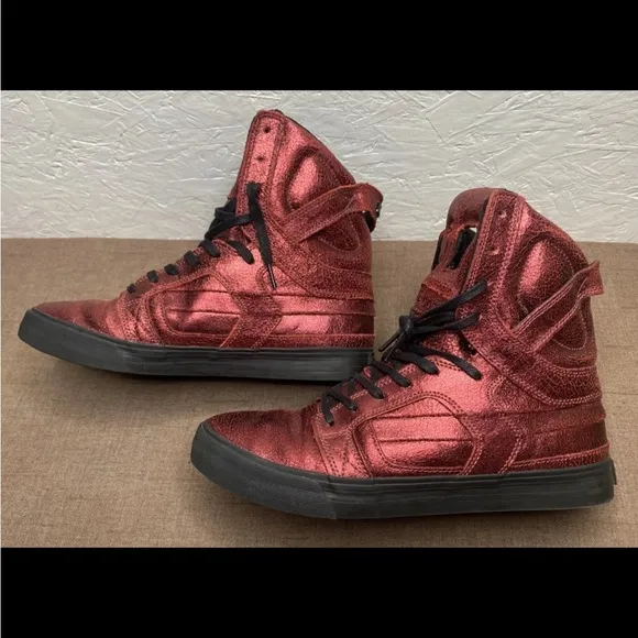 RARE! SUPRA Muska 002 Skytop II Sz 9.5 Metallic Leather Hi-Top Skateboard Shoes