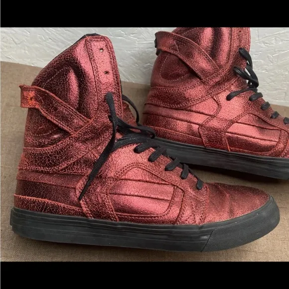 RARE! SUPRA Muska 002 Skytop II Sz 9.5 Metallic Leather Hi-Top Skateboard Shoes