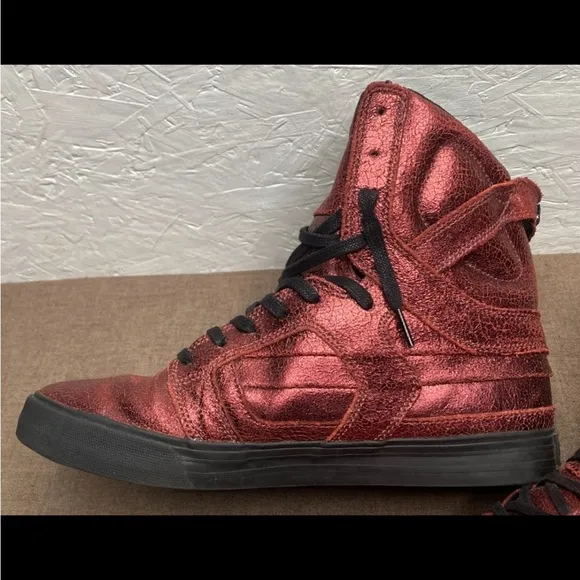 RARE! SUPRA Muska 002 Skytop II Sz 9.5 Metallic Leather Hi-Top Skateboard Shoes
