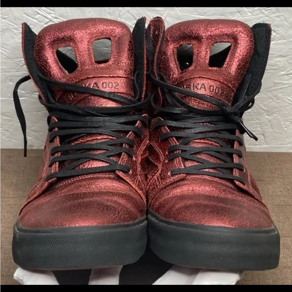 RARE! SUPRA Muska 002 Skytop II Sz 9.5 Metallic Leather Hi-Top Skateboard Shoes
