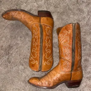 Rare Vintage 70s Lucchese Western Boots Ostrich Full Quill w/Zipper size 12D