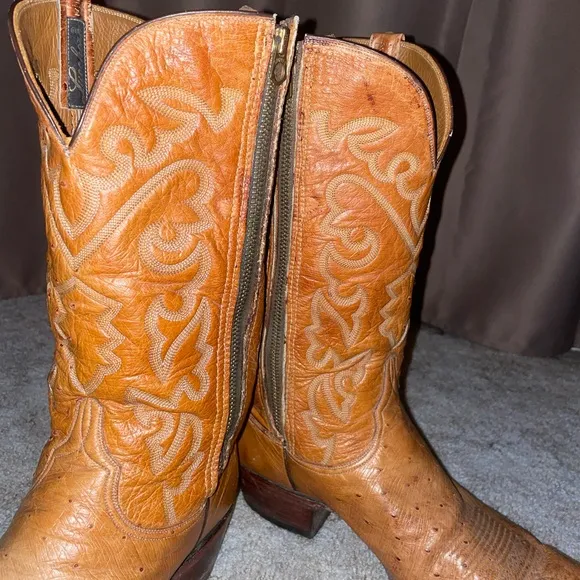 Rare Vintage 70s Lucchese Western Boots Ostrich Full Quill w/Zipper size 12D