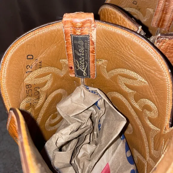 Rare Vintage 70s Lucchese Western Boots Ostrich Full Quill w/Zipper size 12D