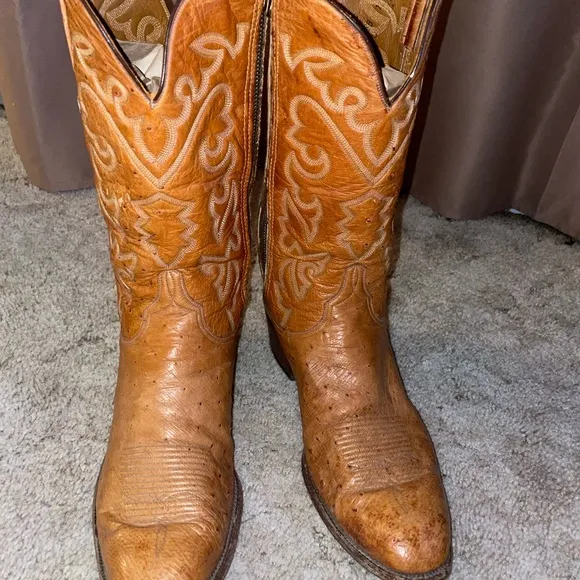 Rare Vintage 70s Lucchese Western Boots Ostrich Full Quill w/Zipper size 12D