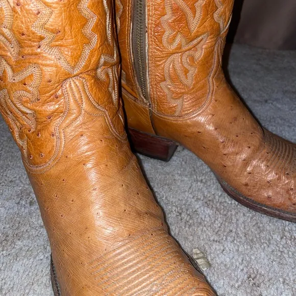 Rare Vintage 70s Lucchese Western Boots Ostrich Full Quill w/Zipper size 12D